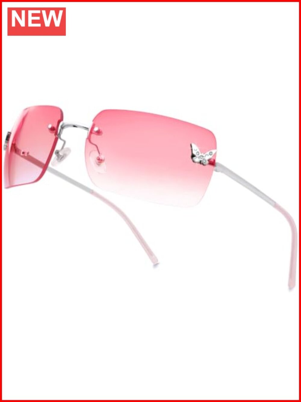 Rimless Rectangle Y2k Sunglasses Cute Small Clear Frameless Tinted Lens 2000S
